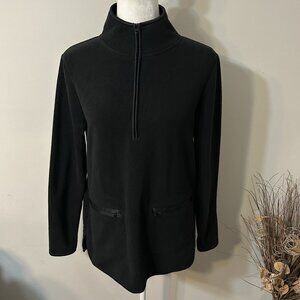Dip Women Black Half Zip Mock Neck Fleece Sweatshirt Zip Pockets Long Sleeves M